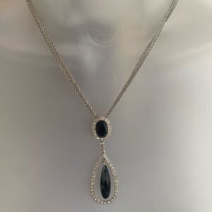 Vintage Monet Silver Necklace with Black Accents